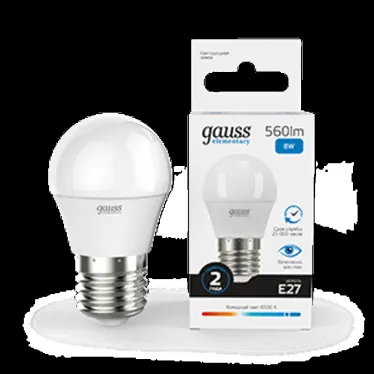 Лампа светодиодная LED 8 Вт 560 лм 6500К шар P45 холодный E27 AC 220В Elementary Gauss