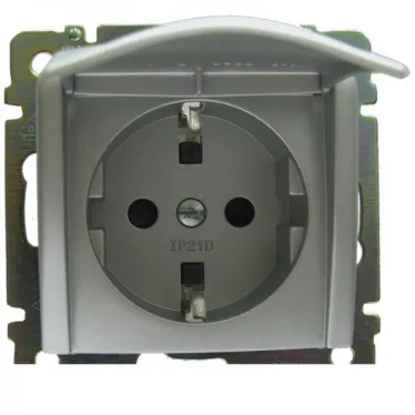 VALENA Розетка с заземлением без шторок с крышкой алюминий