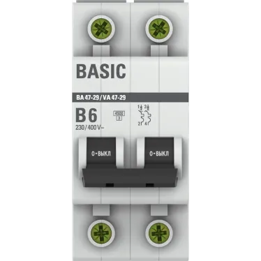 Автоматический выключатель 2P 6А (B) 4,5кА ВА 47-29 Basic