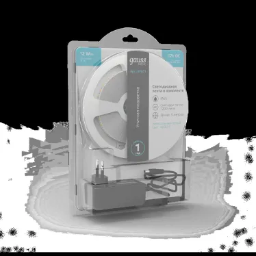 Лента светодиодная LED 2835/120-SMD 12 Вт/м 1200 лм/м 4000К DC 12В IP65 8мм комплект лента и драйвер (блистер 5м) Basic Gauss