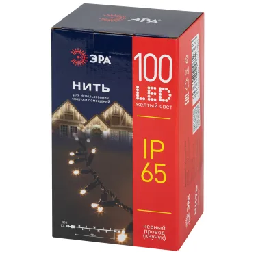 Гирлянда 100LED Нить 10 м, желтый свет, черн. каучук, 220В, IP65 ERAPS-NZ2