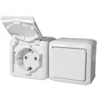 Quteo Блок: Выключатель + розетка с заземлением со шторками наружный белый IP44