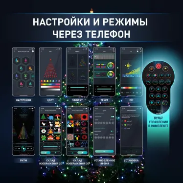 Умная гирлянда RGB,1,5 м, управление изображением, таймер, упр. через моб. приложение, 400 LED, IP44 ERASG -03