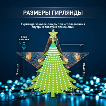 Умная гирлянда RGB,1,5 м, управление изображением, таймер, упр. через моб. приложение, 400 LED, IP44 ERASG -03