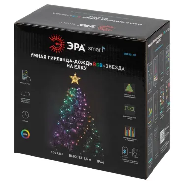 Умная гирлянда RGB,1,5 м, управление изображением, таймер, упр. через моб. приложение, 400 LED, IP44 ERASG -03