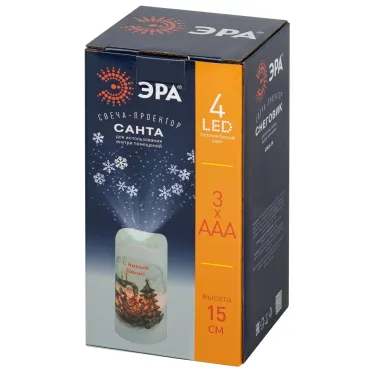 Новогодний декоративный светильник Свеча-проектор Санта, теплый свет, 4 LED, 3*ААA, 15 см, 6 проекций EGNDS -SK