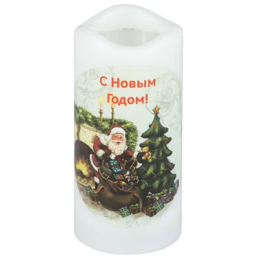Новогодний декоративный светильник Свеча-проектор Санта, теплый свет, 4 LED, 3*ААA, 15 см, 6 проекций EGNDS -SK