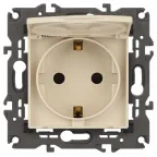 Розетка 2P+E Schuko со шторками с крышкой, 16А-250В, Эра Elegance, сл.кость, 14-2103-02