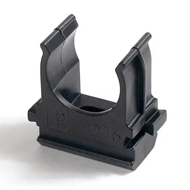 Крепёж-клипса для труб Полистирол черная d16 мм в малой упаковке (10шт/1000шт уп/кор)