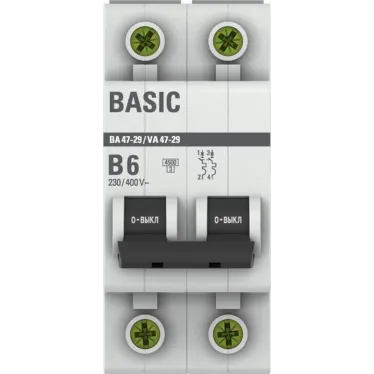 Автоматический выключатель 2P 6А (B) 4,5кА ВА 47-29 Basic