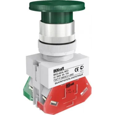 Кнопка AEAL 22мм грибовидная с фиксацией зеленая 220В ВK-22