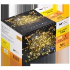 LIGHTING Гирлянда нить 10м 100 светодиодов теплый белый свет IP44 прозрачный шнур 3м 230В мерцание транзит IEK