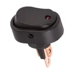 Выключатель клавишный 12V 20А (3с) ON-OFF черный ОВАЛ с красной LED подсветкой