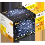 LIGHTING Гирлянда нить 10м 100 светодиодов белый свет IP44 прозрачный шнур 3м 230В контроллер 8 сцен IEK