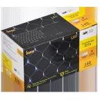 LIGHTING Гирлянда сеть 1,5х1,5м 160 светодиодов белый свет IP20 прозрачный шнур 3м 230В контроллер 8 сцен IEK