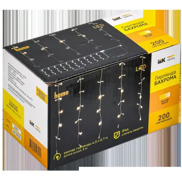 LIGHTING Гирлянда бахрома 4,5х0,7м 200 светодиодов теплый белый свет IP44 прозрачный шнур 3м 230В мерцание транзит IEK