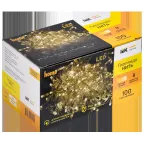 LIGHTING Гирлянда нить 10м 100 светодиодов теплый белый свет IP44 прозрачный шнур 3м 230В контроллер 8 сцен IEK