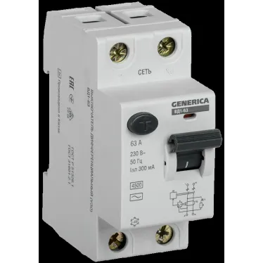 Выключатель дифференциального тока (УЗО) ВД1-63 2Р 63А 300мА GENERICA