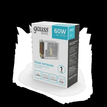 Блок питания для светодиодной ленты 60 Вт AC 176-264В Uвых 12В IP20 110х78х35мм Basic Gauss