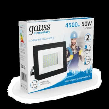 Прожектор светодиодный ДО 50 Вт 4500 лм 6500К AC 220В IP65 162х174х32мм Elementary Gauss