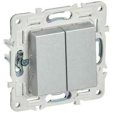 SKANDY Выключатель 2-клавишный проходной 10А SK-V05S серебряный IEK