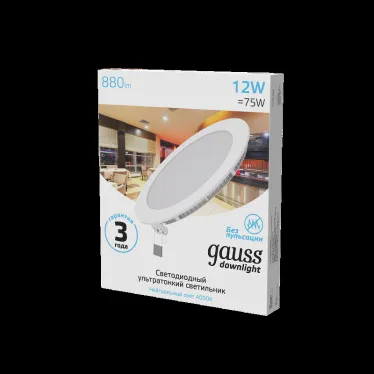 Светильник светодиодный ДВО 12 Вт 880 лм 4000К AC 220В IP20 круг D170х22мм монт d155мм Алюминий тонкий Slim Gauss