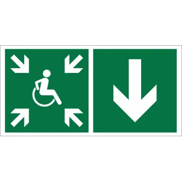 Знак безопасности BL-3015.E78"Указ. двери пункта сбора(безоп.зоны)МГН(прав.)" | a19334 | Белый свет