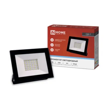 Прожектор светодиодный СДО-7 50Вт 230В 6500К IP65 черный | 4690612034638 | IN HOME