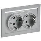 BRITE Розетка двойная с заземлением с защитными шторками 16А в сборе РСш12-3-БрА алюминий