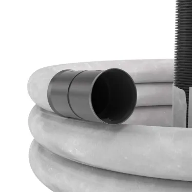 Двустенная труба ПНД гибкая дренажная д.125мм с геофильтром, SN8, перфорация 360 град., в бухте 40м, цвет черный