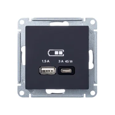 AtlasDesign Карбон USB Розетка A + тип-C 45W высокоскоростной заряд QC PD | ATN001029 | SE