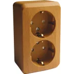 ЭТЮД Розетка двойная наружная с заземлением со шторками Бук