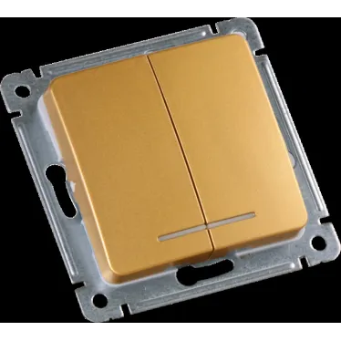 MASTER Выключатель двухклавишный с индикацией, скрытой установки, в рамку, золото