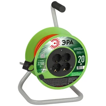 Удлинитель силовой RP-4e-3х1.0-20m на пластиковой катушке c заземлением 4 розетки 20м ПВС 3х1мм2