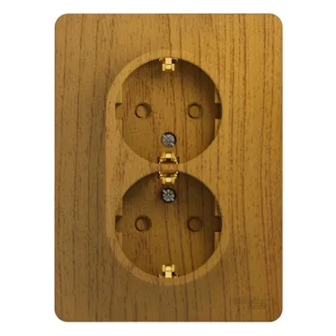 GLOSSA Розетка двойная с заземлением со шторками дуб в сборе