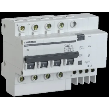 Выключатель автоматический дифференциальный АД14 4Р 40А 30мА GENERICA