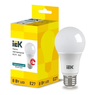 Лампа LED ALFA A60 груша 8Вт 230В 4000К E27 (6шт) IEK
