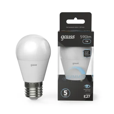 Лампа светодиодная LED 7Вт E27 220В 4100К шар, диммируемая | 105102207-D | Gauss
