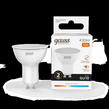 Лампа светодиодная LED 5.5 Вт 430 лм 3000К софит MR16 теплый GU10 AC 220В Elementary Gauss