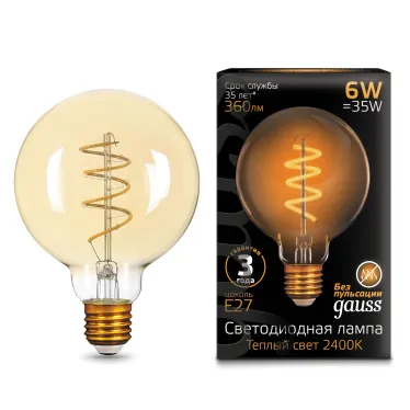 Лампа светодиодная Black LED Filament G95 Flexible E27 6W Golden 360lm 2400К | 105802007 | Gauss