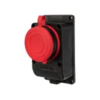 Розетка влагозащищенная настенная с крышкой, 3Р+РЕ, 32 А IP44 черная каучук, REXANT