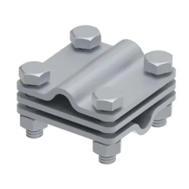 Соединитель крестовой 55х55 для параллельного, крестового и Т-образного соединения прутка диаметром 6-10 мм. С разделительной пластиной. Монтаж с помощью 4 винтов с шестигранной головкой M8X25 и 4 шестигранных гаек M8. Материал - горячеоцинкован