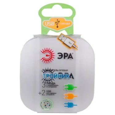 Тройник 3гн 220V + 2xUSB 2000mA, c заземл, со шт (белый) (6/36/864) SP-3e-USB-2A