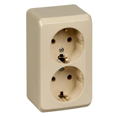 ЭТЮД Розетка двойная наружная с заземлением без шторок бежевая