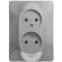GLOSSA Розетка двойная без заземления в сборе алюминий