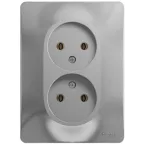 GLOSSA Розетка двойная без заземления в сборе алюминий