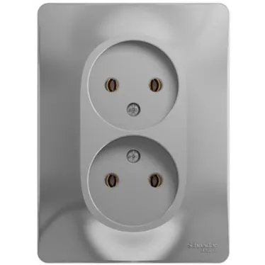 GLOSSA Розетка двойная без заземления в сборе алюминий