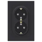 Розетка ATLASDESIGN двойная с заземлением со шторками 16А в сборе карбон