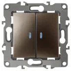 Выключатель двойной с подсветкой, 10АХ-250В, Эра12, бронза,12-1105-13