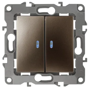 Выключатель двойной с подсветкой, 10АХ-250В, Эра12, бронза,12-1105-13